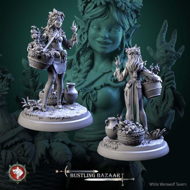 Halfling Herbalist, Clover Mossroot - Bustling Bazaar- Unpainted Miniature