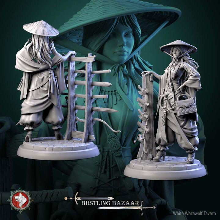 Human Weapon Merchant, Rika Sharpwind - Bustling Bazaar- Unpainted Miniature