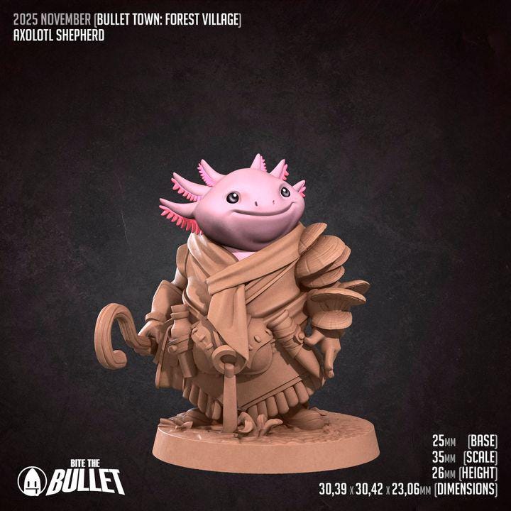 Axolotl Shepherd - Forest Village Set - Unpainted Miniature