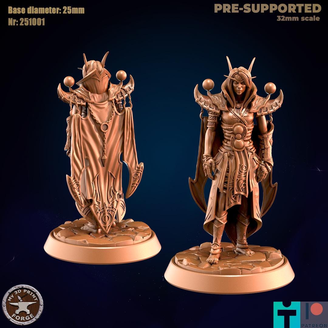 Female Elven Shadow Avatar, 2 Poses - 32mm Scale - Unpainted Miniature