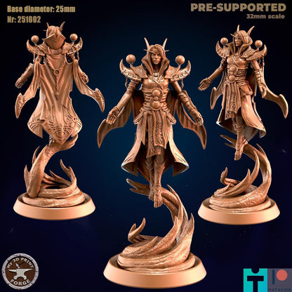 Female Elven Shadow Avatar, 2 Poses - 32mm Scale - Unpainted Miniature