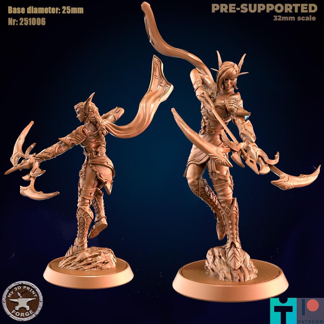 Female Elven Noble Ranger, 2 Poses - 32mm Scale - Unpainted Miniature