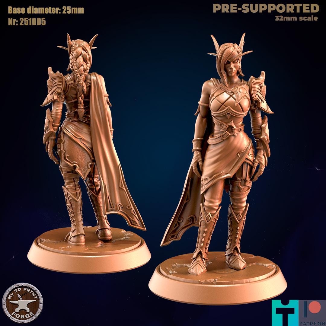 Female Elven Noble Ranger, 2 Poses - 32mm Scale - Unpainted Miniature