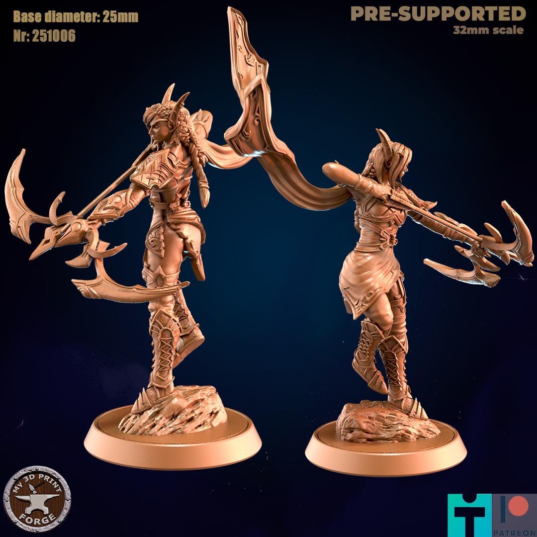 Female Elven Noble Ranger, 2 Poses - 32mm Scale - Unpainted Miniature