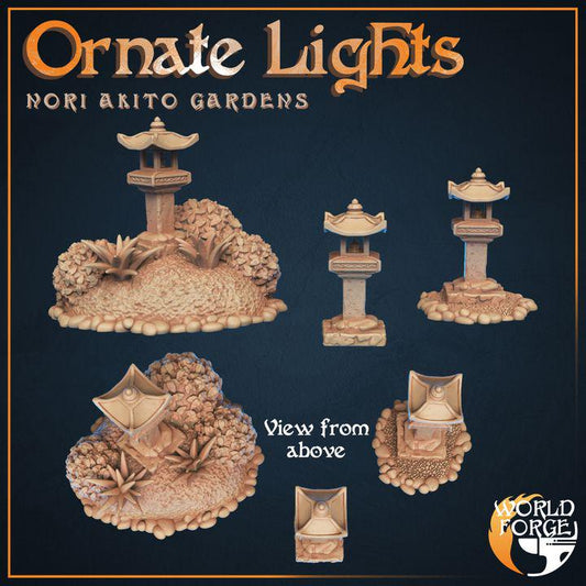 Lanterns, Ornate Lights - Japanese Garden Set - Unpainted Miniature