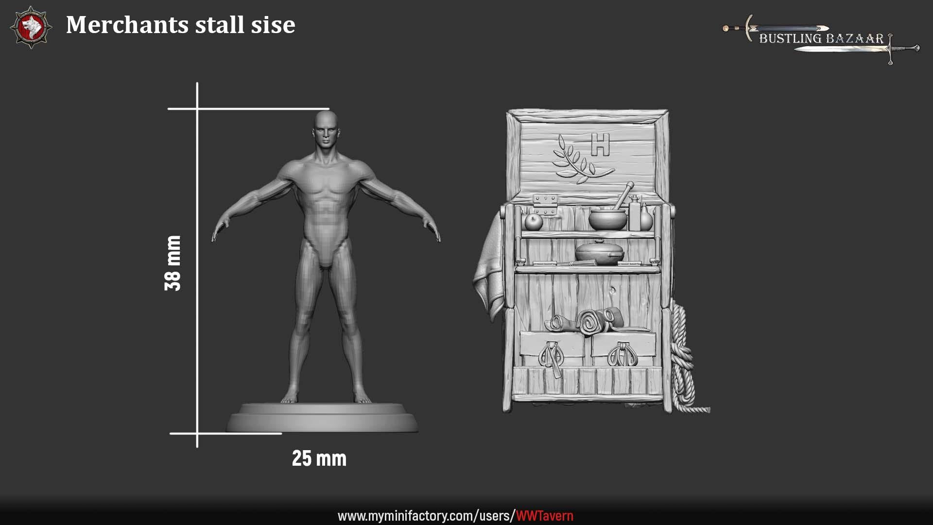 Small Market Stall - 32mm Scale - Unpainted Miniature