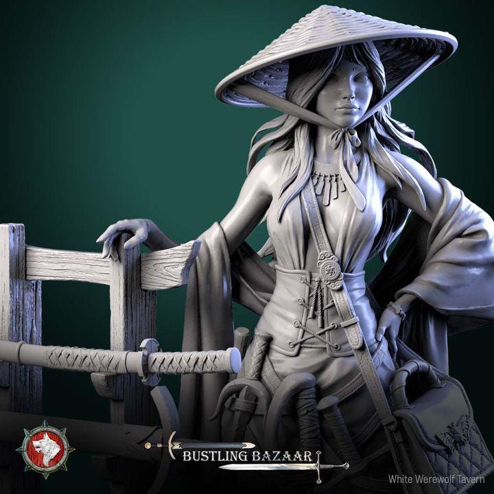 Human Weapon Merchant, Rika Sharpwind - Bustling Bazaar- Unpainted Miniature