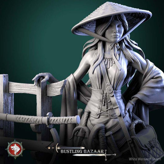 Human Weapon Merchant, Rika Sharpwind - Bustling Bazaar- Unpainted Miniature