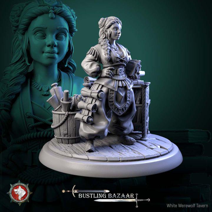 Dwarf Bookseller, Beatrix Wordwright - Bustling Bazaar- Unpainted Miniature