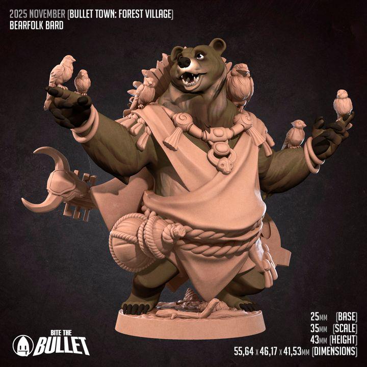 Bearfolk Bard - Forest Village Set - Unpainted Miniature