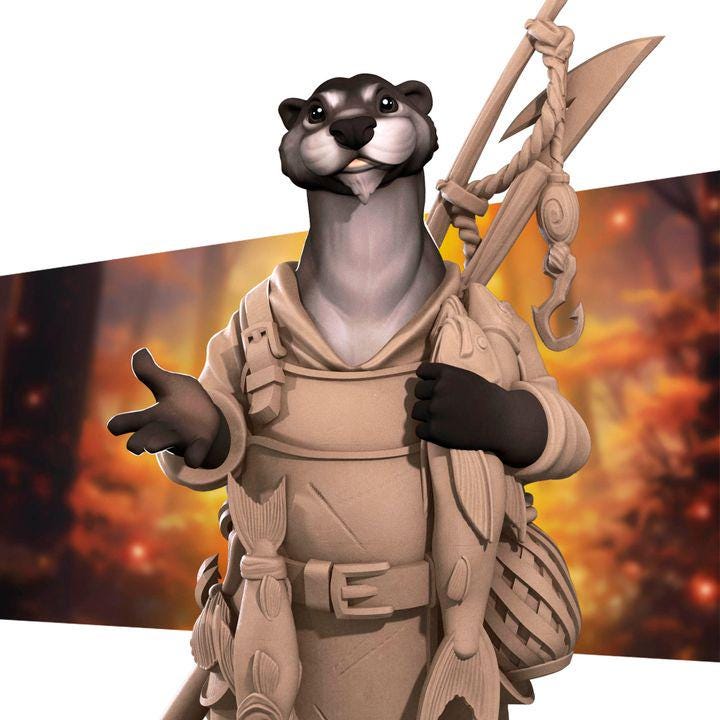 Otterfolk Fisherman - Forest Village Set - Unpainted Miniature