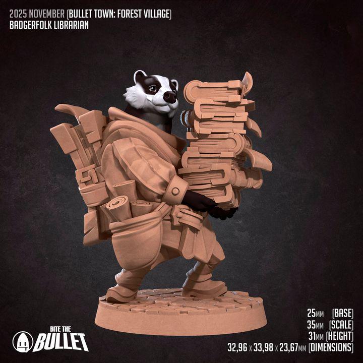 Badgerfolk Librarian - Forest Village Set - Unpainted Miniature