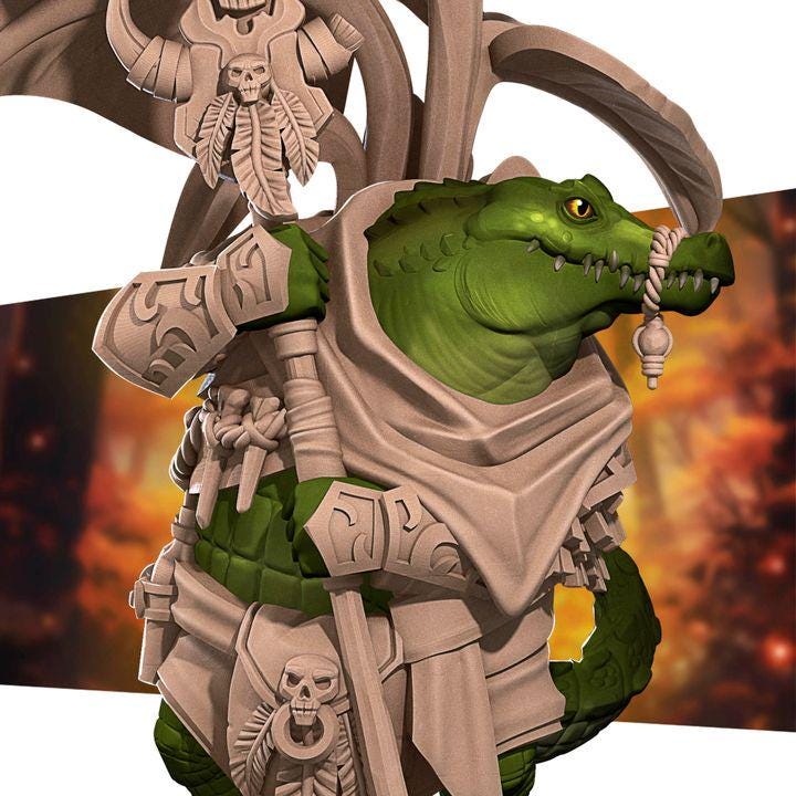 Crocodilian Warden - Forest Village Set - Unpainted Miniature