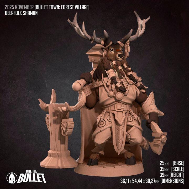 Deerfolk Shaman - Forest Village Set - Unpainted Miniature