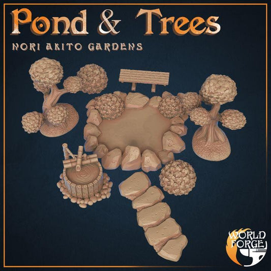 Pond and Trees - Japanese Garden Set - Unpainted Miniature