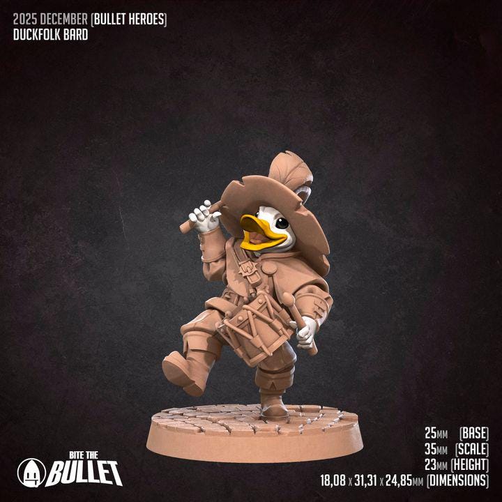Duckfolk Bard - 32mm, 35mm Scale - Unpainted Miniature