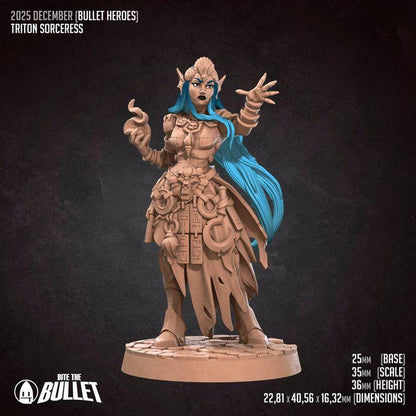 Triton Sorceress - 32mm, 35mm Scale - Unpainted Miniature