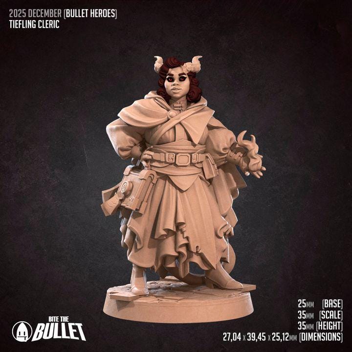 Female Tiefling Cleric - Unpainted Miniature