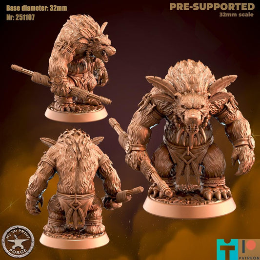 Werebear Mage, 2 Poses - 32mm Scale - Unpainted Miniature