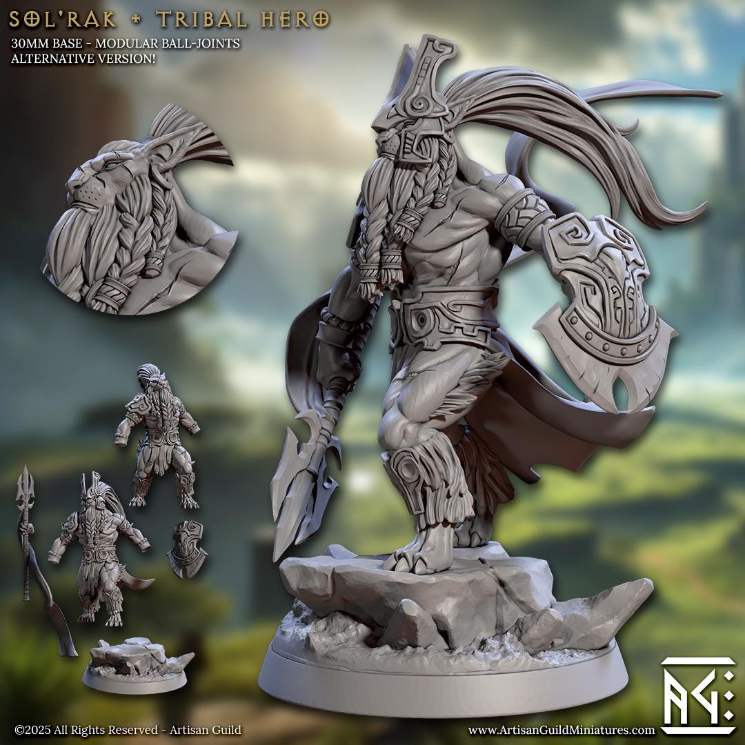 Sol'rak, Tribal Warrior - Solarmane Rakshakin - Unpainted Miniature