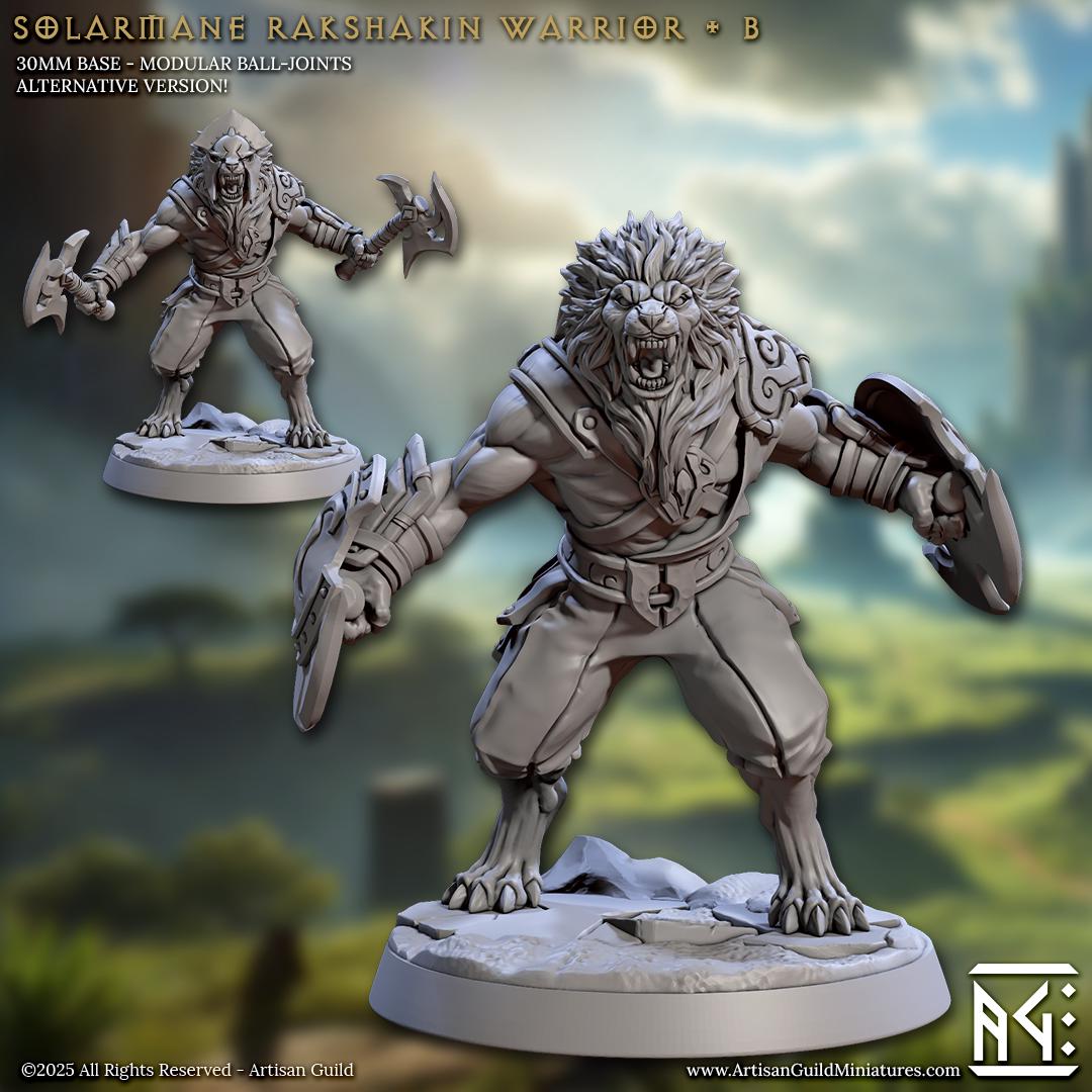 Catfolk Warrior, Pose D - Solarmane Rakshakin - Unpainted Miniature