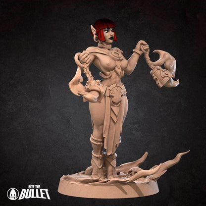 Fiora the Fire Monk, 2 Poses, Pinup - 32mm, 35mm Scale - Unpainted Miniature