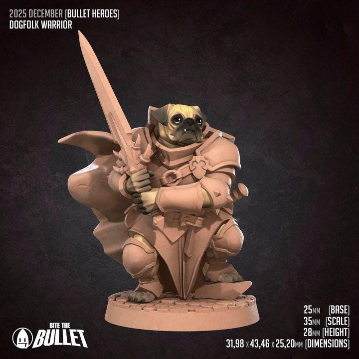 Dogfolk Warrior - 32mm, 35mm Scale - Unpainted Miniature