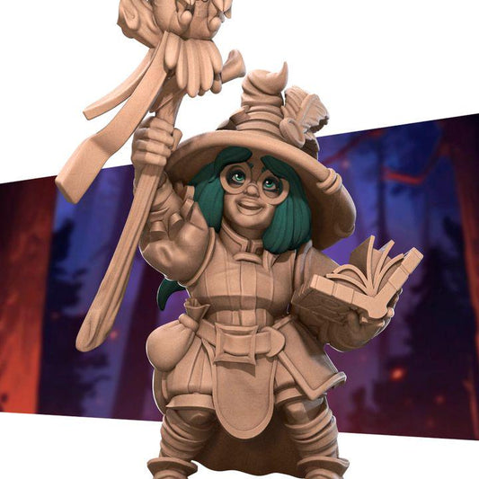 Female Gnome Wizard - 32mm, 35mm Scale - Unpainted Miniature