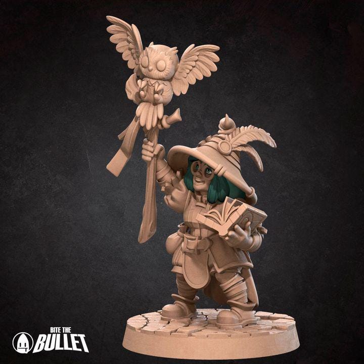 Female Gnome Wizard - 32mm, 35mm Scale - Unpainted Miniature