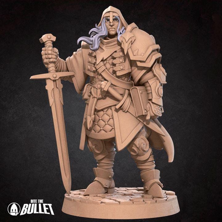 Human Paladin - 32mm, 35mm Scale - Unpainted Miniature