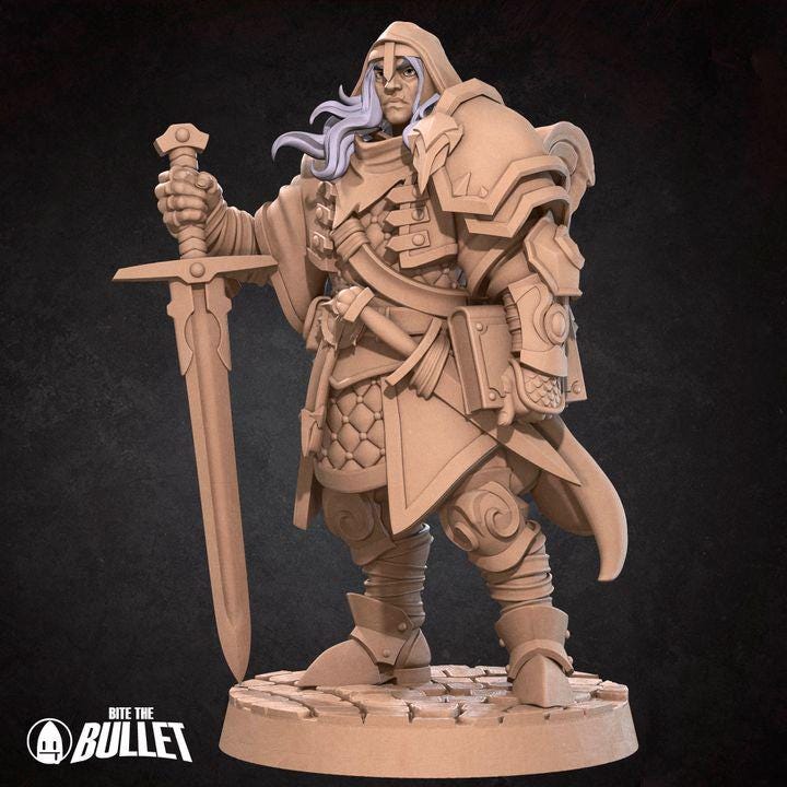Human Paladin - 32mm, 35mm Scale - Unpainted Miniature