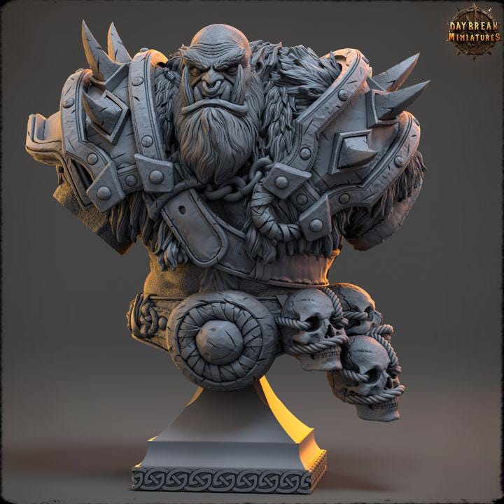 Vorgath Icefang, Orc Barbarian - Unpainted Miniature Bust
