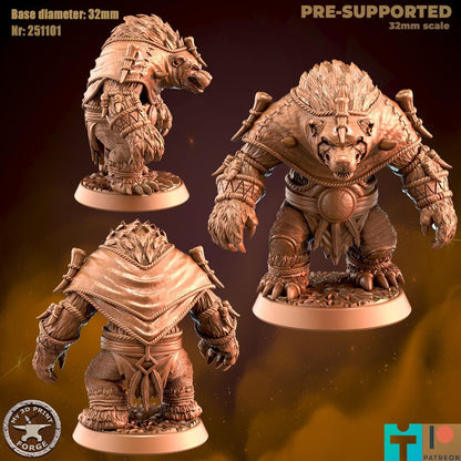 Werebear Shaman Leader, 2 Poses - 32mm Scale - Unpainted Miniature