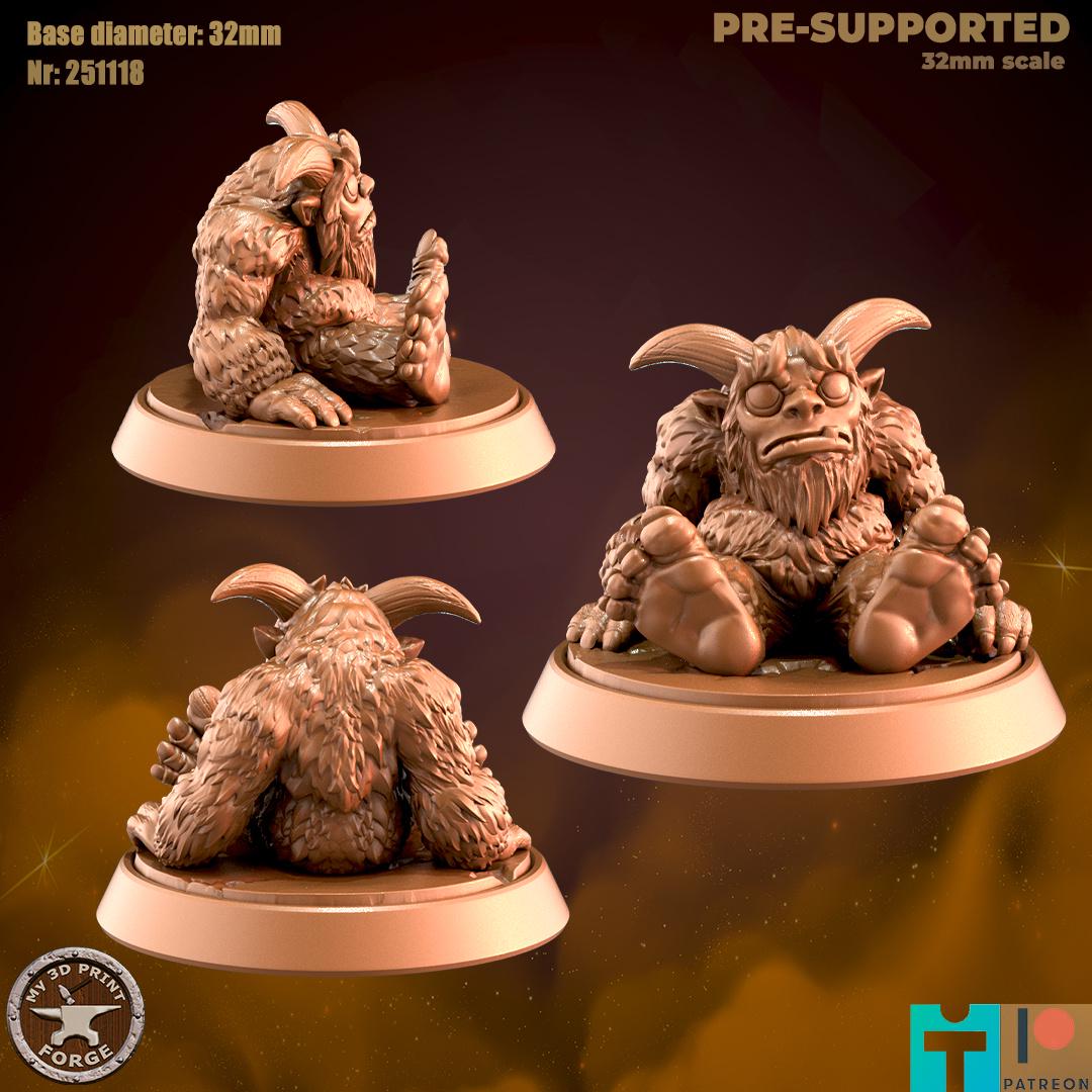 Yeti Kids, 3 Poses - 32mm Scale - Unpainted Miniature