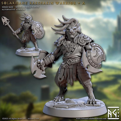 Catfolk Warrior, Pose A - Solarmane Rakshakin - Unpainted Miniature