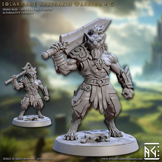 Catfolk Warrior, Pose C - Solarmane Rakshakin - Unpainted Miniature
