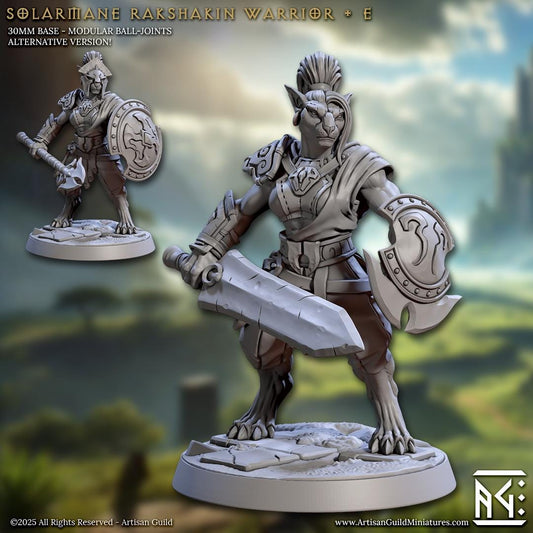 Catfolk Warrior, Pose E - Solarmane Rakshakin - Unpainted Miniature