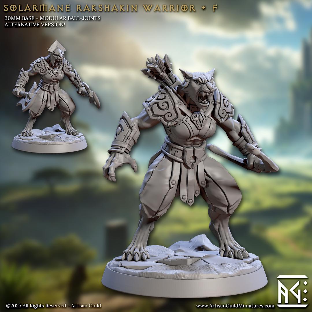 Catfolk Warrior, Pose F - Solarmane Rakshakin - Unpainted Miniature