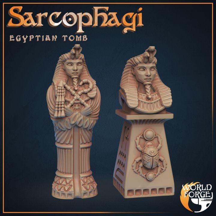 Sarcophagi - Egyptian Tomb Set - 32mm Scale - Unpainted Miniature