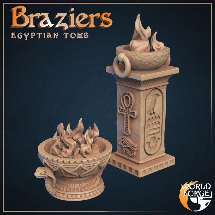 Braziers - Egyptian Tomb Set - 32mm Scale - Unpainted Miniature