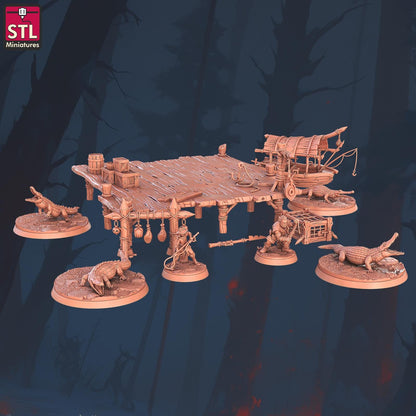 Crocodile Handler Set - Townsfolk NPCs - 32mm Scale - Unpainted Miniature