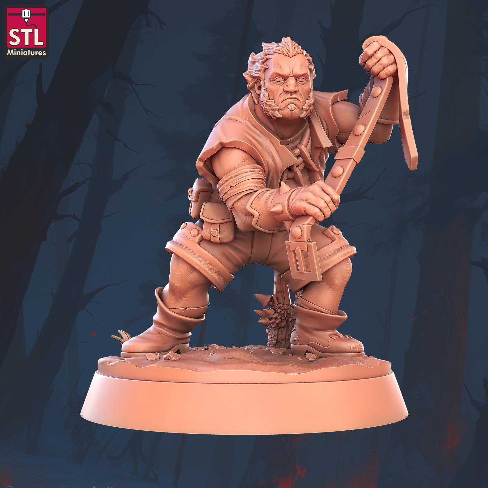 Crocodile Handler Set - Townsfolk NPCs - 32mm Scale - Unpainted Miniature