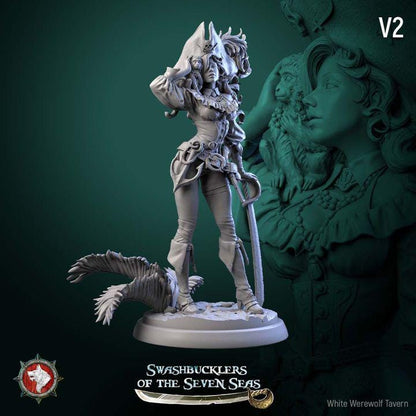 Elisa Stormbreaker, Female Pirate - 32mm, 75mm Scale - Unpainted Miniature