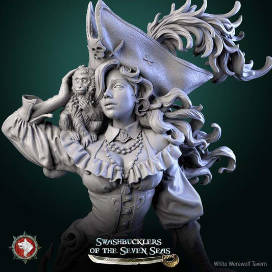 Elisa Stormbreaker, Female Pirate - 32mm, 75mm Scale - Unpainted Miniature