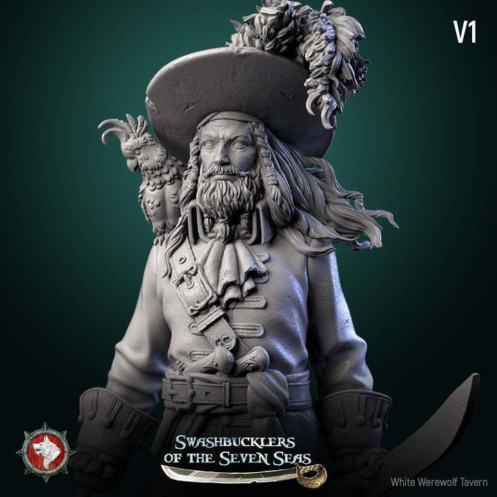 Captain Aurelius Drake - 32mm, 75mm Scale - Unpainted Miniature