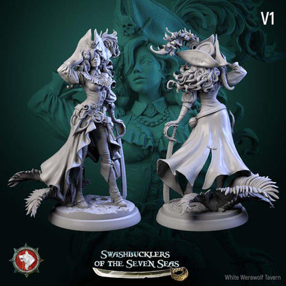 Elisa Stormbreaker, Female Pirate - 32mm, 75mm Scale - Unpainted Miniature