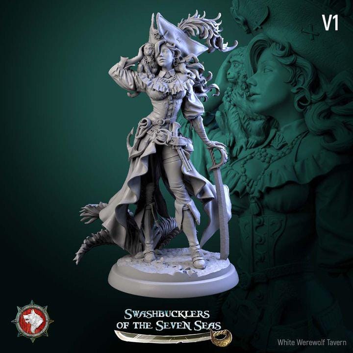 Elisa Stormbreaker, Female Pirate - 32mm, 75mm Scale - Unpainted Miniature