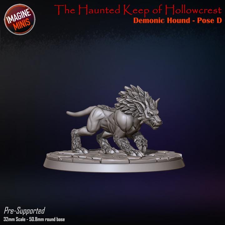 Demon Hound, 4 Poses - 32mm Scale, Large Creature - Unpainted Miniature