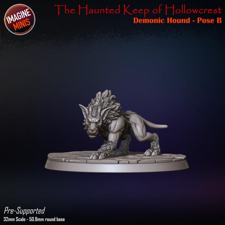 Demon Hound, 4 Poses - 32mm Scale, Large Creature - Unpainted Miniature