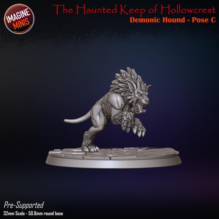 Demon Hound, 4 Poses - 32mm Scale, Large Creature - Unpainted Miniature